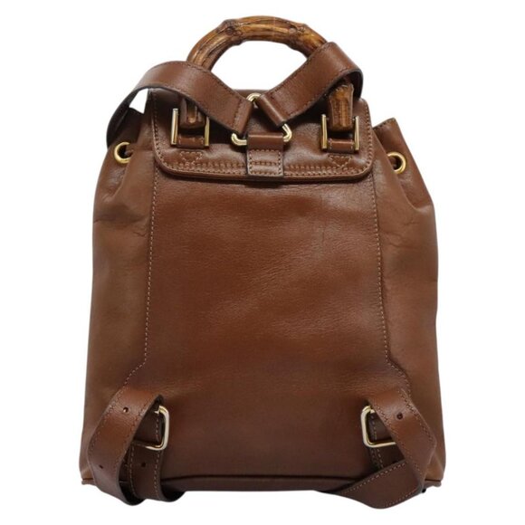 GUCCI Bamboo Backpack Leather Brown Gold Auth bs23503 - Picture 3 of 16
